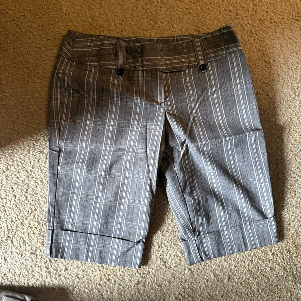 Gray Plaid Women's Bermuda Dress Shorts
